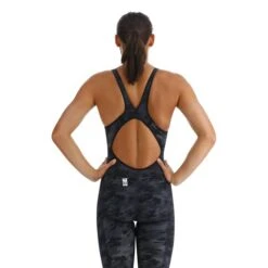 Costume TYR Venzo Camo Open Back Nero Grigio Donna -Swim Fit Sconto tyr vzcob6a001 006